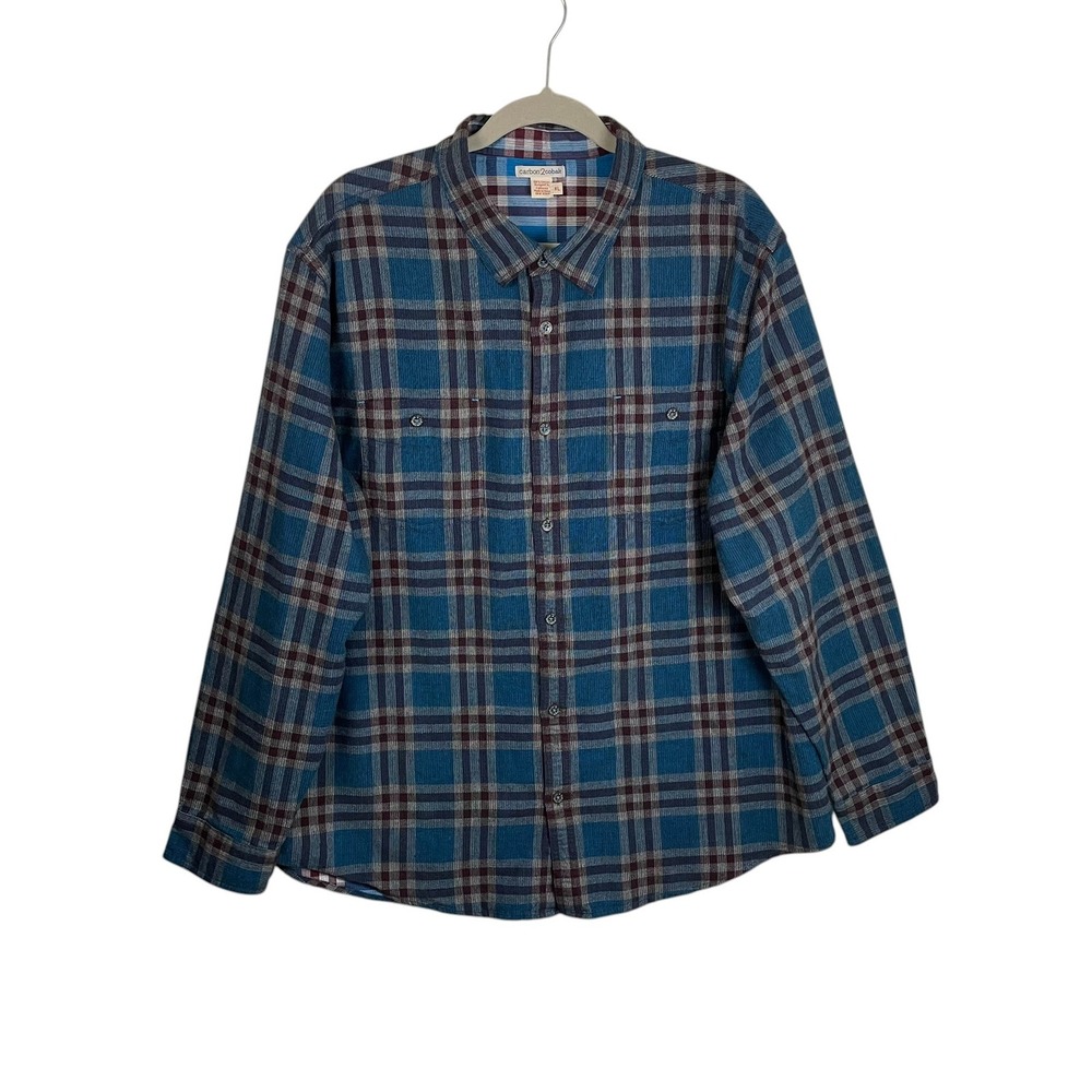 Carbon2Cobalt XL Blue Teal Plaid Button Down Shirt Cotton Workwear
